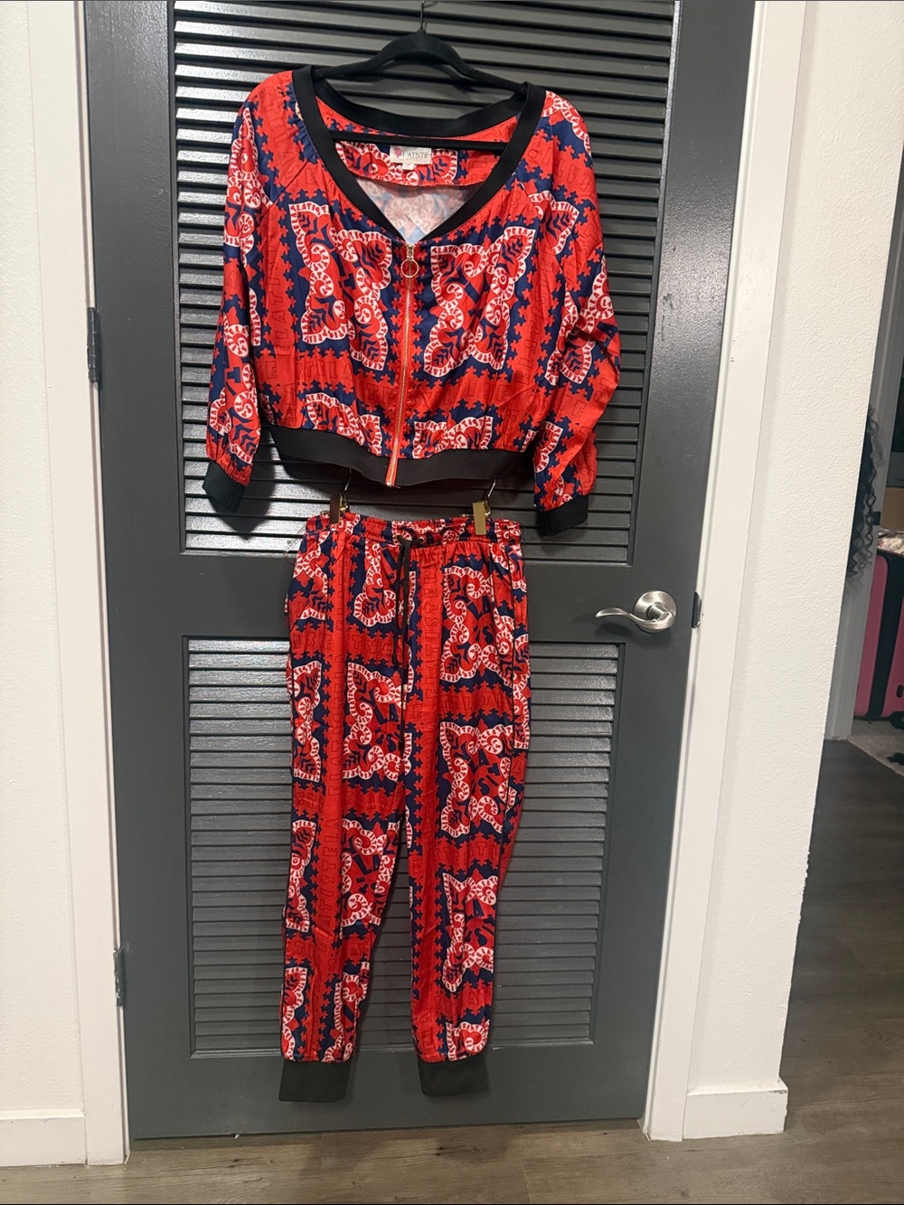 L'ATISTE Red & Navy Printed Jogger Set